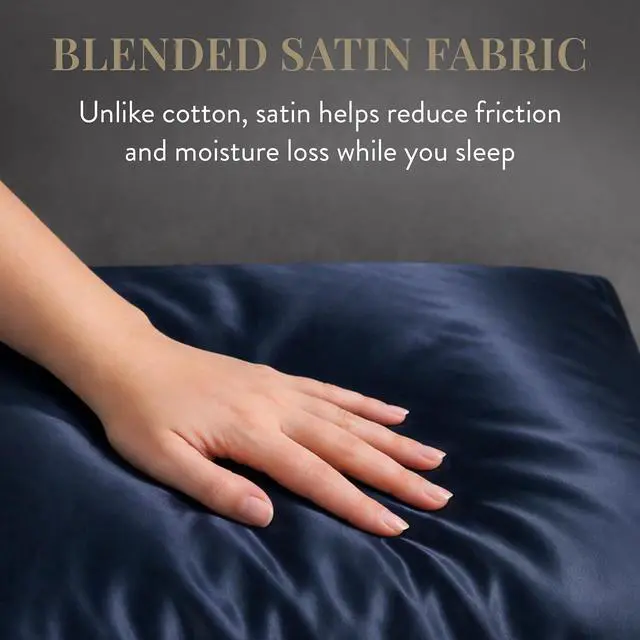 Alt view image 3 of 7 - Satin Pillowcase with Zipper, Silky Fabric Protects Hair, Helps Prevent Skin Wrinkles and Creases, Concealed Zipper, Standard/Queen Size, 26 x 21 Inches, Navy