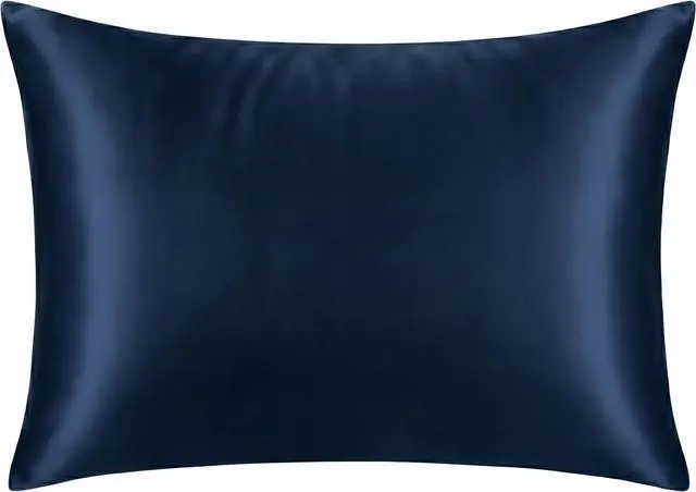 Main image of Satin Pillowcase with Zipper, Silky Fabric Protects Hair, Helps Prevent Skin Wrinkles and Creases, Concealed Zipper, Standard/Queen Size, 26 x 21 Inches, Navy