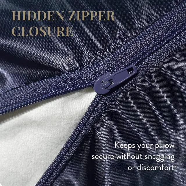Alt view image 5 of 7 - Satin Pillowcase with Zipper, Silky Fabric Protects Hair, Helps Prevent Skin Wrinkles and Creases, Concealed Zipper, Standard/Queen Size, 26 x 21 Inches, Navy