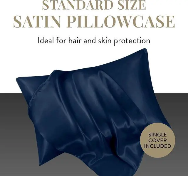 Alt view image 2 of 7 - Satin Pillowcase with Zipper, Silky Fabric Protects Hair, Helps Prevent Skin Wrinkles and Creases, Concealed Zipper, Standard/Queen Size, 26 x 21 Inches, Navy