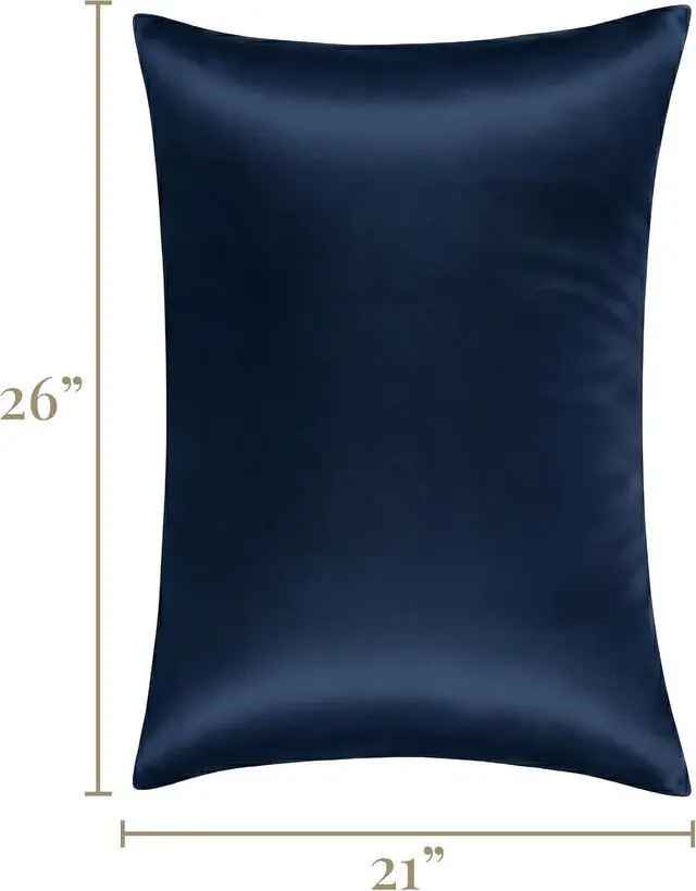 Alt view image 7 of 7 - Satin Pillowcase with Zipper, Silky Fabric Protects Hair, Helps Prevent Skin Wrinkles and Creases, Concealed Zipper, Standard/Queen Size, 26 x 21 Inches, Navy