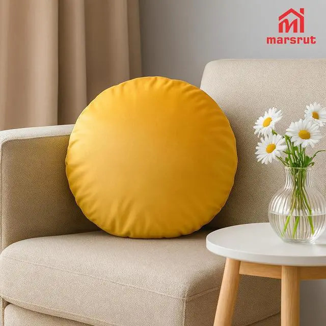 Alt view image 4 of 7 - Circle Pillow Cover, Solid Color Round Throw Pillow Covers, 18 Inches Velvet Pillow Sham, Soft Warm Decorative Cushion Case for Bed, Sofa, Floor, Home Decoration (Yellow)