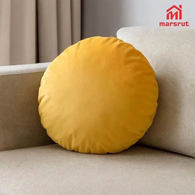 Alt view image 5 of 7 - Circle Pillow Cover, Solid Color Round Throw Pillow Covers, 18 Inches Velvet Pillow Sham, Soft Warm Decorative Cushion Case for Bed, Sofa, Floor, Home Decoration (Yellow)