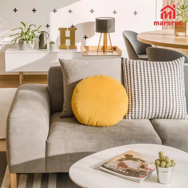 Alt view image 6 of 7 - Circle Pillow Cover, Solid Color Round Throw Pillow Covers, 18 Inches Velvet Pillow Sham, Soft Warm Decorative Cushion Case for Bed, Sofa, Floor, Home Decoration (Yellow)