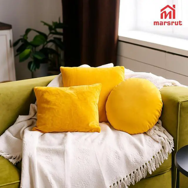 Alt view image 7 of 7 - Circle Pillow Cover, Solid Color Round Throw Pillow Covers, 18 Inches Velvet Pillow Sham, Soft Warm Decorative Cushion Case for Bed, Sofa, Floor, Home Decoration (Yellow)