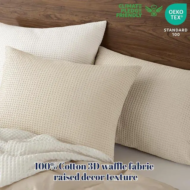 Alt view image 2 of 7 - Cotton Waffle Pillow Shams King Size, 20" x 36", Linen, No Insert