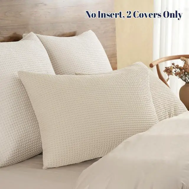Alt view image 3 of 7 - Cotton Waffle Pillow Shams King Size, 20" x 36", Linen, No Insert