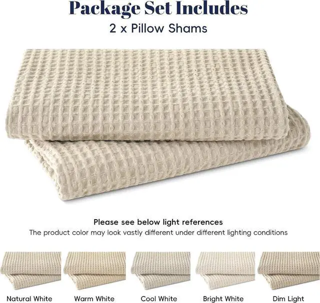 Alt view image 6 of 7 - Cotton Waffle Pillow Shams King Size, 20" x 36", Linen, No Insert