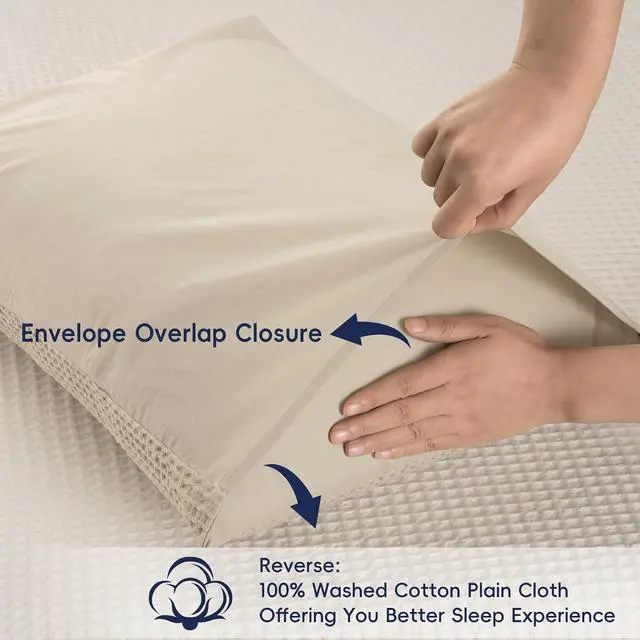 Alt view image 5 of 7 - Cotton Waffle Pillow Shams King Size, 20" x 36", Linen, No Insert