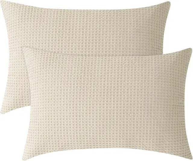 Alt view image 7 of 7 - Cotton Waffle Pillow Shams King Size, 20" x 36", Linen, No Insert