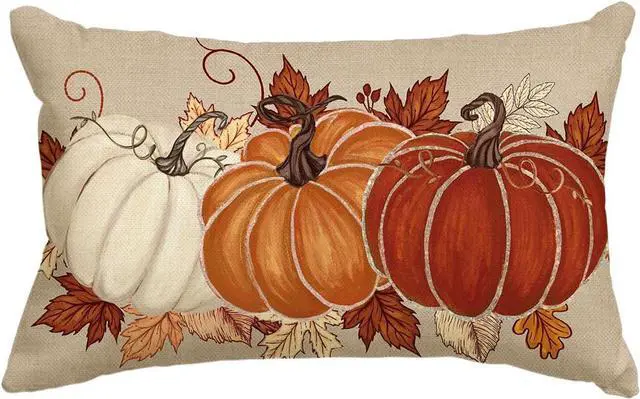 Main image of Fall Orange Pumpkin Leaves Throw Pillow Cover 12x20 Inch