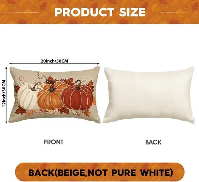 Alt view image 6 of 7 - Fall Orange Pumpkin Leaves Throw Pillow Cover 12x20 Inch