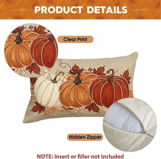 Alt view image 7 of 7 - Fall Orange Pumpkin Leaves Throw Pillow Cover 12x20 Inch