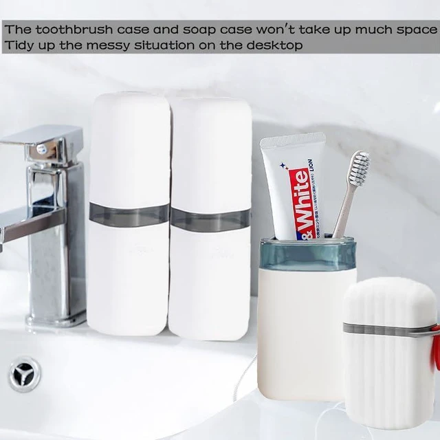 Alt view image 4 of 6 - Travel Soap Case and Toothbrush Travel Case Portable Soap Holder Toothbrush Holder with Cover Leakproof Soap Container for Trip Bathroom Camping Gym Outdoor (Blue)