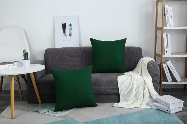Alt view image 3 of 7 - Cotton Solid Throw Pillow Cover, 12 INCH x 12 INCH, Deep Green