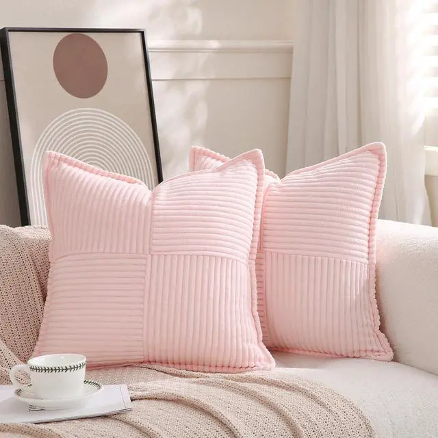 Main image of Light Pink Corduroy Throw Pillow Covers 18×18 Inch Set of 2
