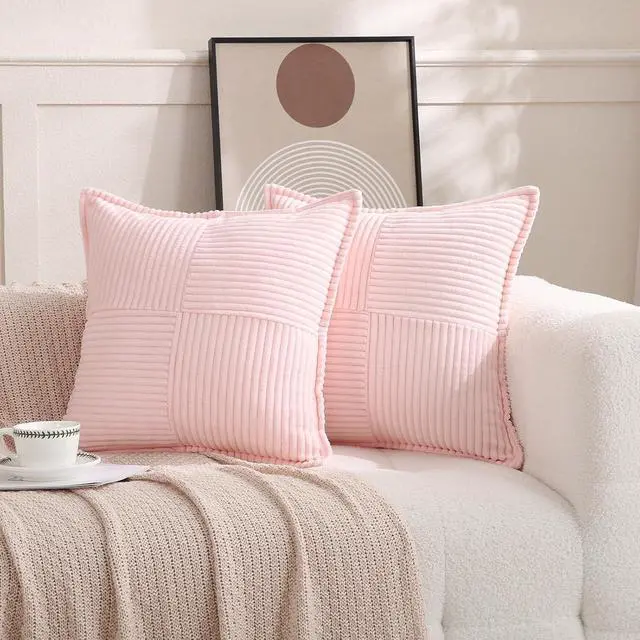 Alt view image 3 of 5 - Light Pink Corduroy Throw Pillow Covers 18×18 Inch Set of 2