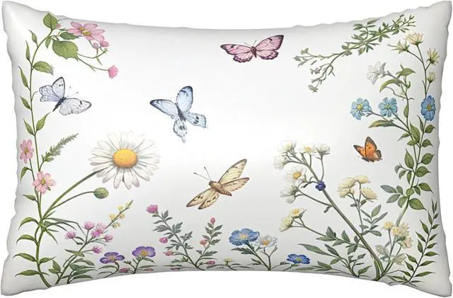 Main image of Floral Butterfly Satin Pillowcase with Zipper Queen Size Pillow Cover 20"x30" Silk Pillow Case for Hair and Skin Cooling Pillowcase