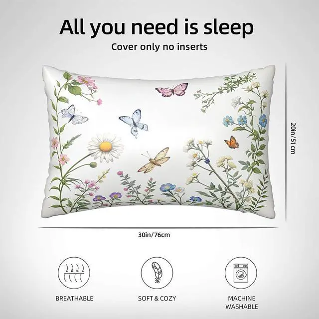 Alt view image 3 of 7 - Floral Butterfly Satin Pillowcase with Zipper Queen Size Pillow Cover 20"x30" Silk Pillow Case for Hair and Skin Cooling Pillowcase