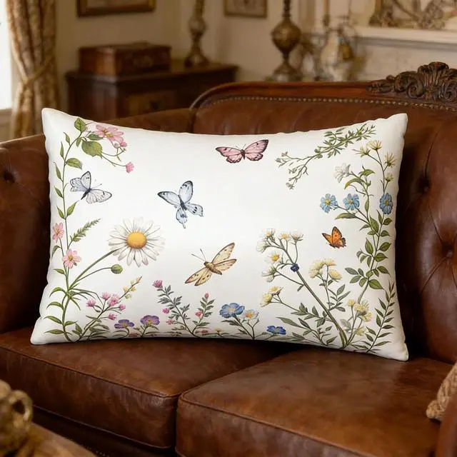 Alt view image 6 of 7 - Floral Butterfly Satin Pillowcase with Zipper Queen Size Pillow Cover 20"x30" Silk Pillow Case for Hair and Skin Cooling Pillowcase