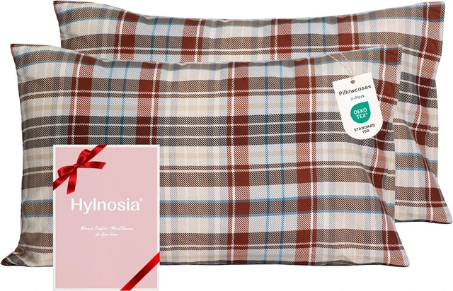 Main image of Ultra Soft Set of 2 Plaid Standard Size Pillow Cases,1500 Premium Hotel Quality Burshed Microfiber,Wrinkle Resistant,Envelope Closure,Brownish-red Plaid20"x26"