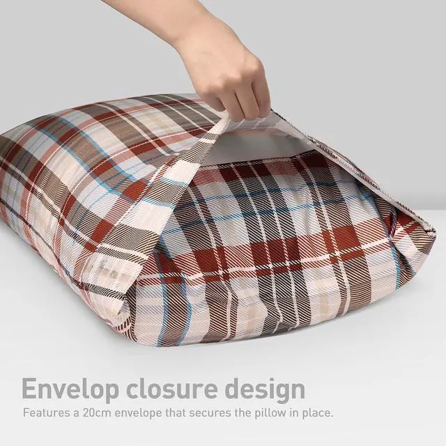 Alt view image 2 of 7 - Ultra Soft Set of 2 Plaid Standard Size Pillow Cases,1500 Premium Hotel Quality Burshed Microfiber,Wrinkle Resistant,Envelope Closure,Brownish-red Plaid20"x26"