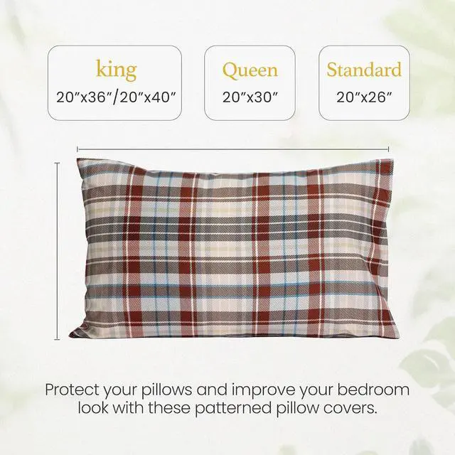 Alt view image 3 of 7 - Ultra Soft Set of 2 Plaid Standard Size Pillow Cases,1500 Premium Hotel Quality Burshed Microfiber,Wrinkle Resistant,Envelope Closure,Brownish-red Plaid20"x26"
