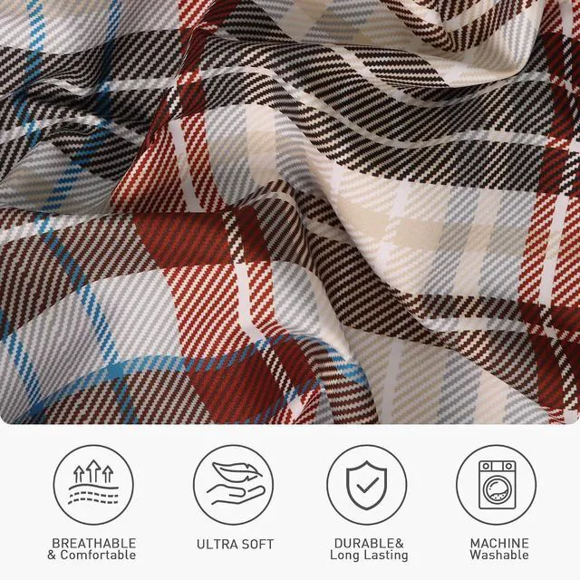 Alt view image 5 of 7 - Ultra Soft Set of 2 Plaid Standard Size Pillow Cases,1500 Premium Hotel Quality Burshed Microfiber,Wrinkle Resistant,Envelope Closure,Brownish-red Plaid20"x26"