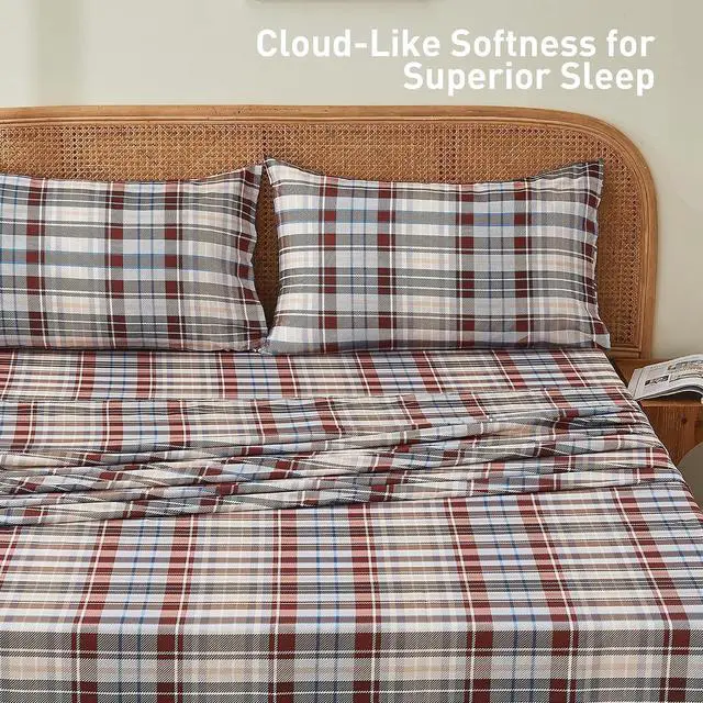 Alt view image 7 of 7 - Ultra Soft Set of 2 Plaid Standard Size Pillow Cases,1500 Premium Hotel Quality Burshed Microfiber,Wrinkle Resistant,Envelope Closure,Brownish-red Plaid20"x26"
