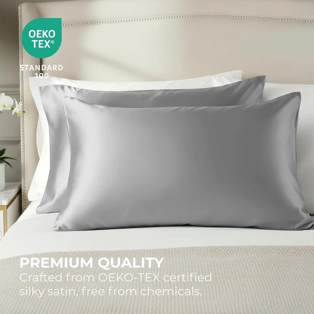 Alt view image 2 of 7 - Satin Pillowcase 2 Pack - King Size (20"x40", Grey) - Silky Pillow Cases for Hair and Skin - Satin Pillow Covers with Envelope Closure - Extra Soft Premium Microfiber