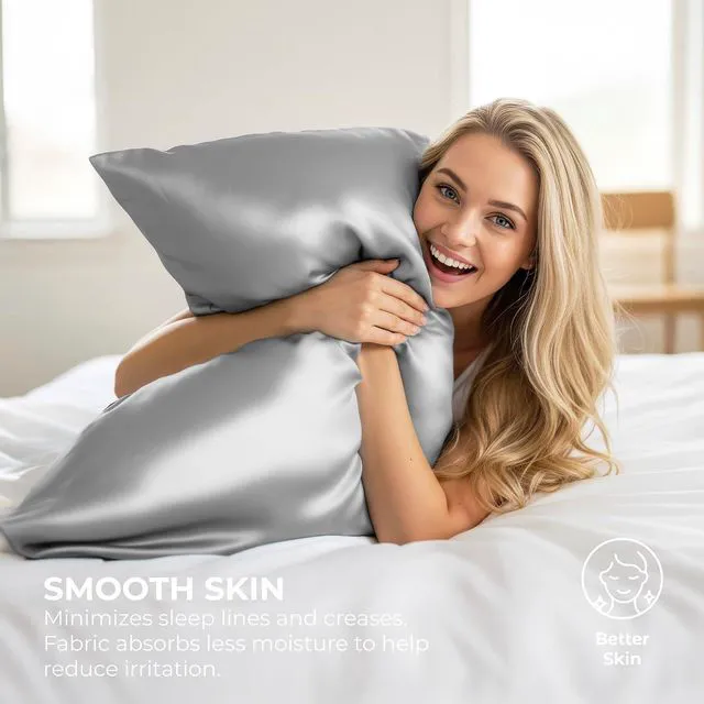 Alt view image 4 of 7 - Satin Pillowcase 2 Pack - King Size (20"x40", Grey) - Silky Pillow Cases for Hair and Skin - Satin Pillow Covers with Envelope Closure - Extra Soft Premium Microfiber