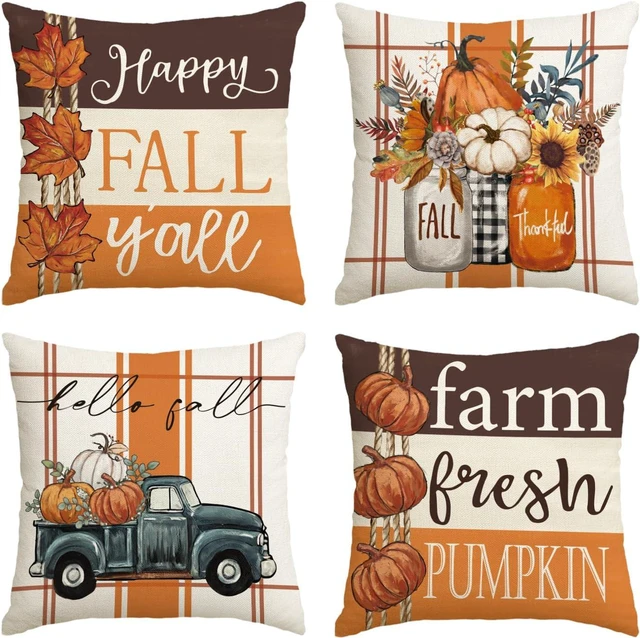 Main image of Happy Fall Pumpkin Truck Pillow Covers 18x18 Inch Set of 4
