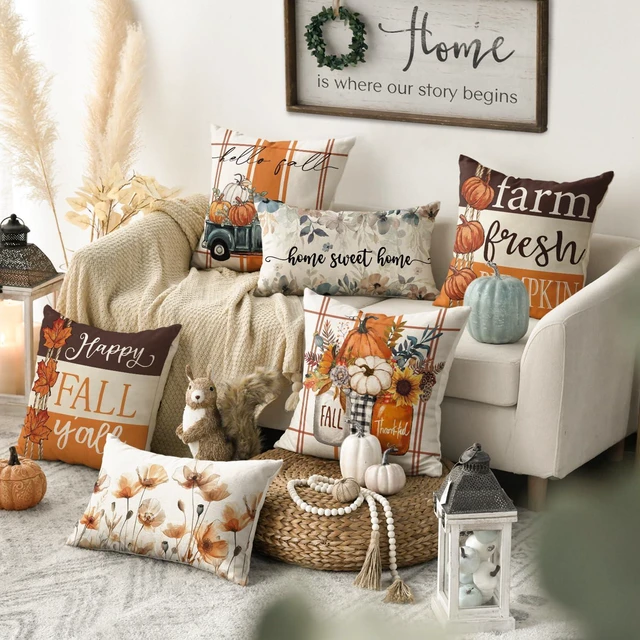 Alt view image 2 of 7 - Happy Fall Pumpkin Truck Pillow Covers 18x18 Inch Set of 4