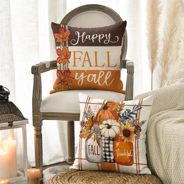Alt view image 3 of 7 - Happy Fall Pumpkin Truck Pillow Covers 18x18 Inch Set of 4