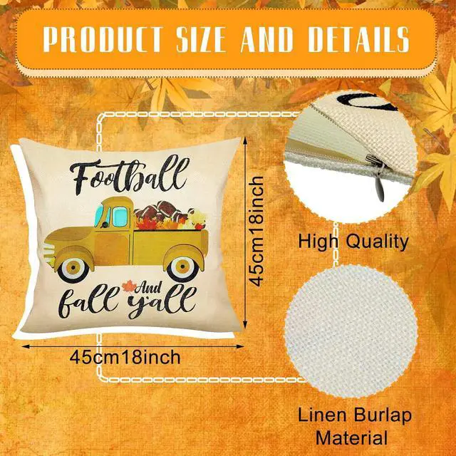 Alt view image 2 of 7 - 4 Pcs Fall Football Pillow Covers Cotton Linen Throw Cushion Cover 18" x 18" Farmhouse Pillowcases with Words Autumn Decorations for Home(Football Style)