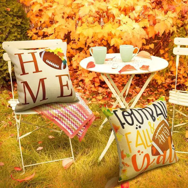 Alt view image 3 of 7 - 4 Pcs Fall Football Pillow Covers Cotton Linen Throw Cushion Cover 18" x 18" Farmhouse Pillowcases with Words Autumn Decorations for Home(Football Style)