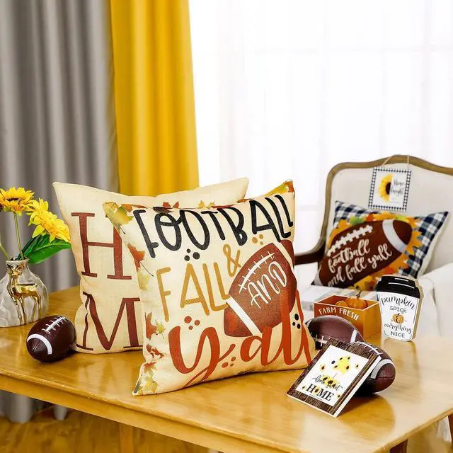 Alt view image 5 of 7 - 4 Pcs Fall Football Pillow Covers Cotton Linen Throw Cushion Cover 18" x 18" Farmhouse Pillowcases with Words Autumn Decorations for Home(Football Style)