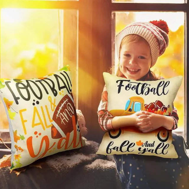 Alt view image 6 of 7 - 4 Pcs Fall Football Pillow Covers Cotton Linen Throw Cushion Cover 18" x 18" Farmhouse Pillowcases with Words Autumn Decorations for Home(Football Style)