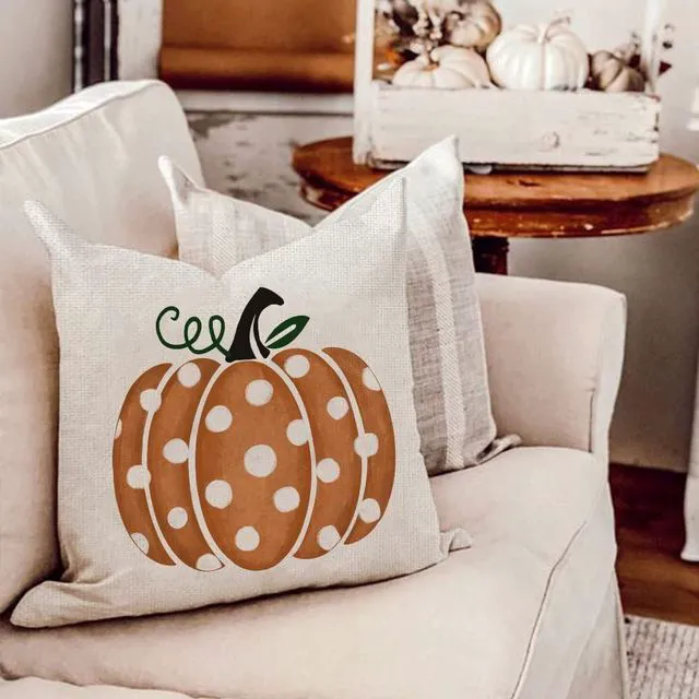 Alt view image 4 of 5 - Fall Pillow Covers 18x18 inch Polka Dots Pumpkin Throw Pillow Covers for Thanksgiving Decorations Party Pillows Decorative Pillow Covers for Couch Sofa