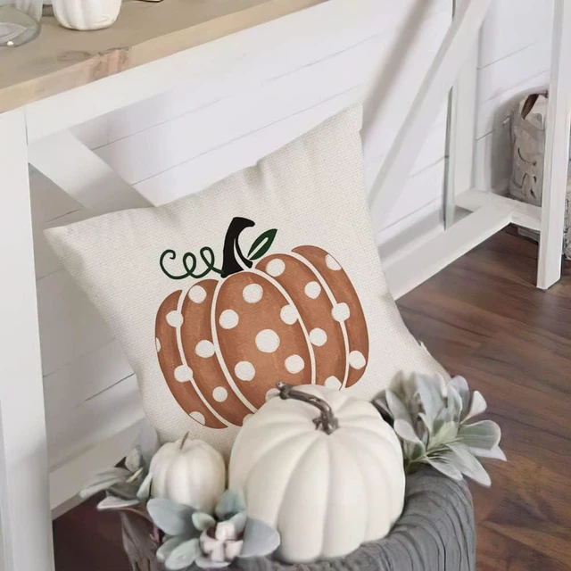 Alt view image 2 of 5 - Fall Pillow Covers 18x18 inch Polka Dots Pumpkin Throw Pillow Covers for Thanksgiving Decorations Party Pillows Decorative Pillow Covers for Couch Sofa
