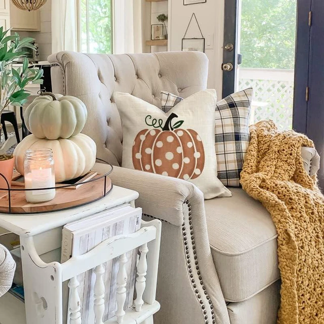Alt view image 3 of 5 - Fall Pillow Covers 18x18 inch Polka Dots Pumpkin Throw Pillow Covers for Thanksgiving Decorations Party Pillows Decorative Pillow Covers for Couch Sofa