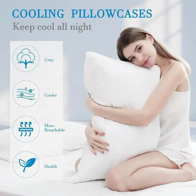 Alt view image 2 of 6 - 2 Pack Cooling Pillow Cases Queen Size, Breathable, White (20"x30")