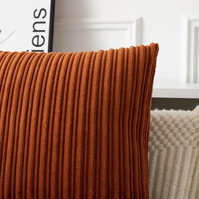 Alt view image 4 of 6 - UGASA Fall Velvet 12x20 Inch Lumbar Soft Throw Pillow Cover Boho Farmhouse Decorative Corduroy Striped Both Sides Solid Rectangular Cushion Case for Couch Bedroom Sofa Home, 1 Piece, Burnt Orange
