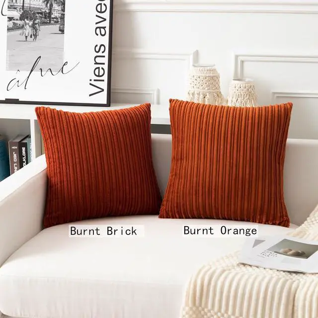 Alt view image 6 of 6 - UGASA Fall Velvet 12x20 Inch Lumbar Soft Throw Pillow Cover Boho Farmhouse Decorative Corduroy Striped Both Sides Solid Rectangular Cushion Case for Couch Bedroom Sofa Home, 1 Piece, Burnt Orange