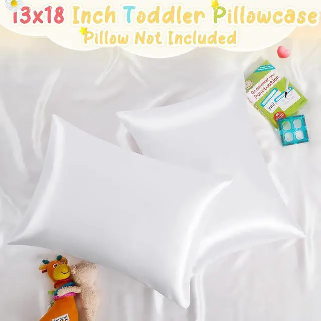 Alt view image 2 of 7 - 2 Pack Zippered Satin Toddler Pillowcases 13x18 Inch - Silky Soft Toddler Pillow Cases with Hidden Zipper, Travel Pillow Covers for Boys & Girls, White