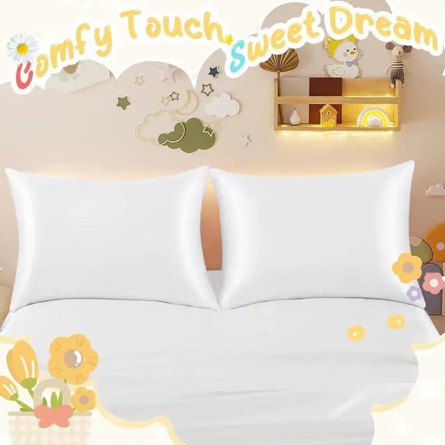 Alt view image 6 of 7 - 2 Pack Zippered Satin Toddler Pillowcases 13x18 Inch - Silky Soft Toddler Pillow Cases with Hidden Zipper, Travel Pillow Covers for Boys & Girls, White