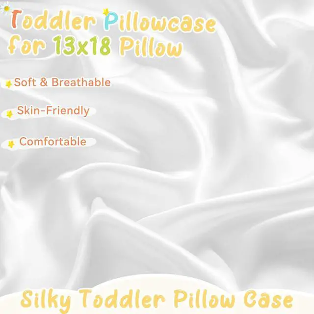 Alt view image 4 of 7 - 2 Pack Zippered Satin Toddler Pillowcases 13x18 Inch - Silky Soft Toddler Pillow Cases with Hidden Zipper, Travel Pillow Covers for Boys & Girls, White
