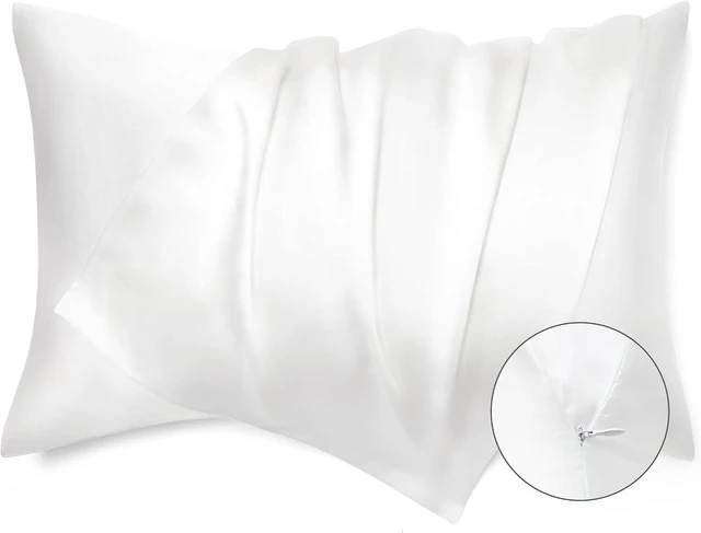 Main image of Satin Pillowcase with Zipper, Similar to Silk Pillow Cases 2 Pack, Satin King Size Pillow Cases Set of 2, Silky & Soft Pillow Cover for Hair and Skin, Gifts for Women Men, White, 20x36 Inches
