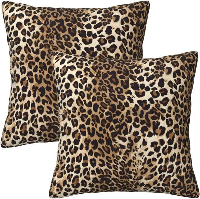 Main image of Cheetah Print Pillow Covers Home Decor 18x18 Inch, Leopard Print Throw Pillowcase Decorative Cushion Cover for Bed Sofa Couch, 2 Sets