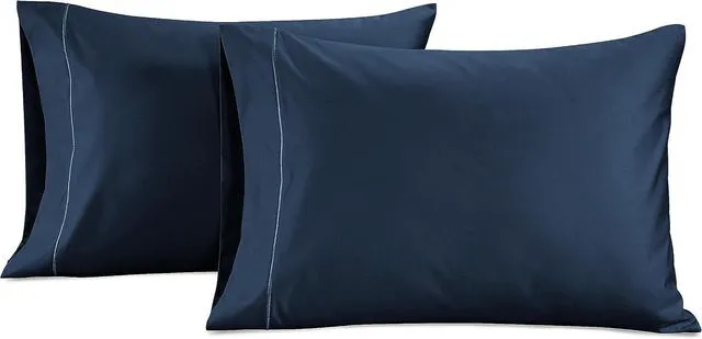 Main image of 100% Egyptian Cotton Pillow Cases Queen Size Set of 2 (20"x30") - Luxury Sateen Weave Pillowcases Pack of 2- Navy Blue - Dark Denim